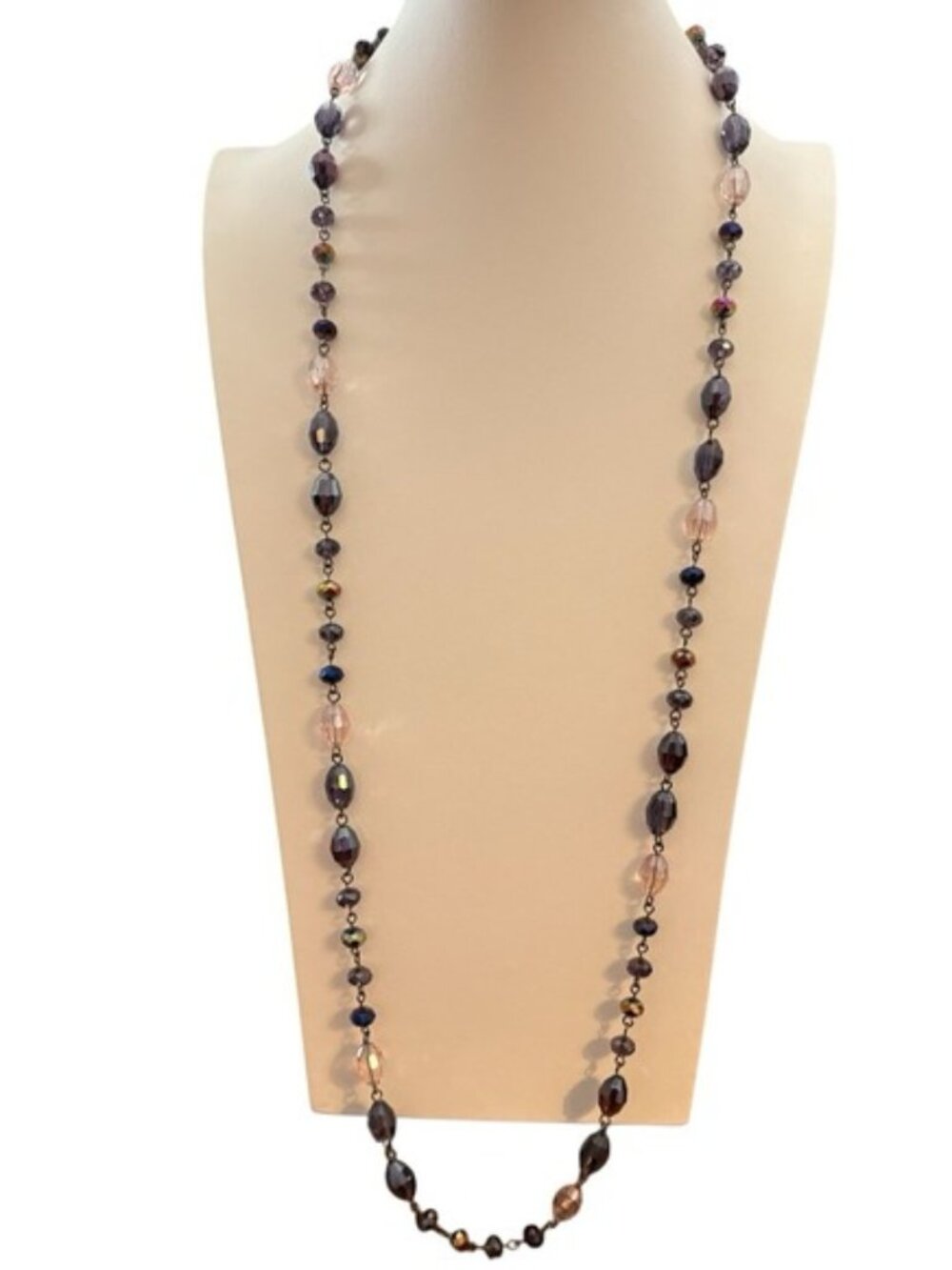 Crystal Beaded Necklace Purple Lavender Pink Chain‎ Link Faceted Bead AB Coated